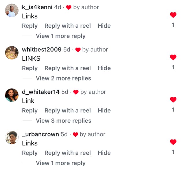 Instagram comment asking for a link to the outfit